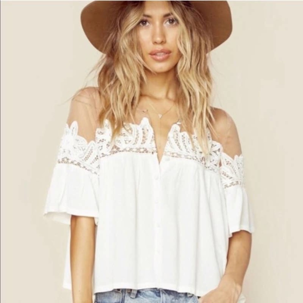For Love & Lemons Carmine Lace White Top